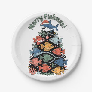 Merry Fishmas Christmas Tree Fish Funny Fishing Paper Plates