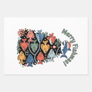 Merry Fishmas Christmas Tree Fish Funny Fishing Wrapping Paper Sheets