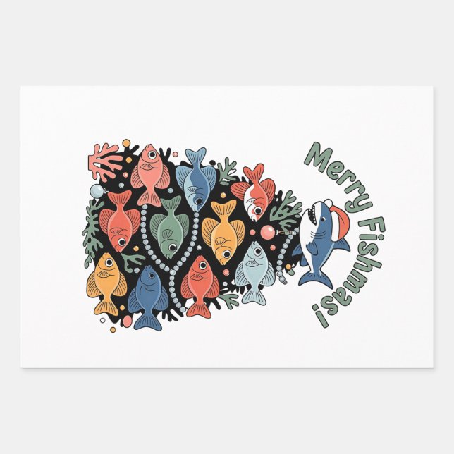 Merry Fishmas Christmas Tree Fish Funny Fishing Wrapping Paper Sheets (Front)