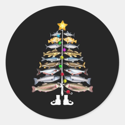 Merry Fishmas Christmas Tree Funny Fishing  Classic Round Sticker