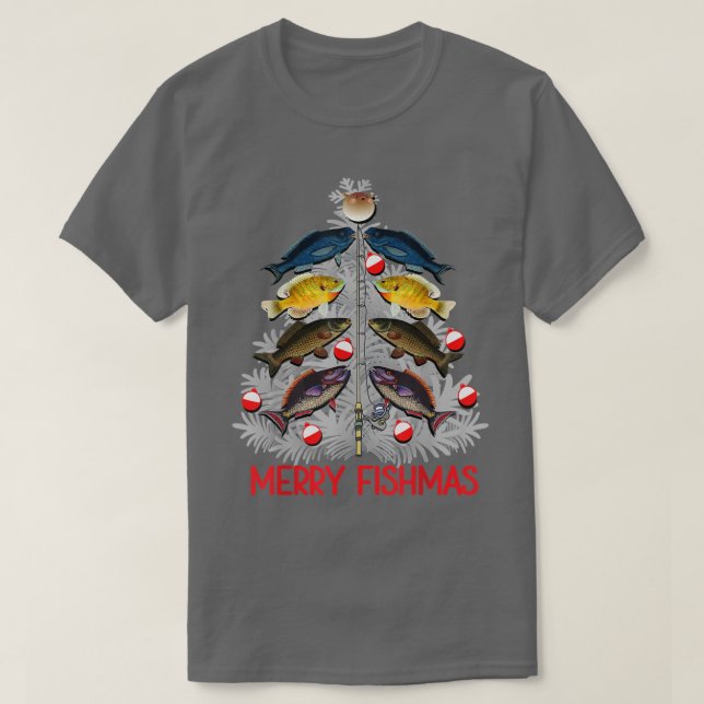 Merry FISHmas Christmas Tree Funny Fishing Lovers  T-Shirt (Design Front)