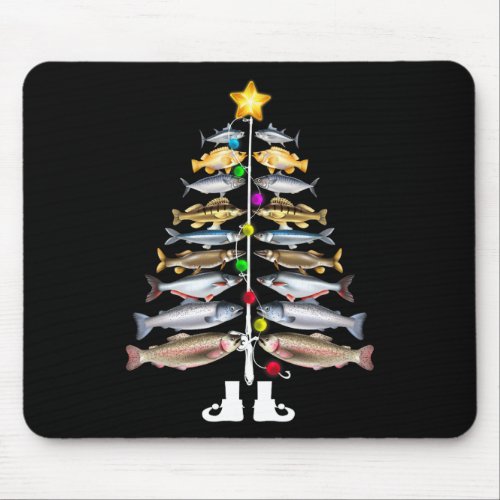 Merry Fishmas Christmas Tree Funny Fishing  Mouse Pad