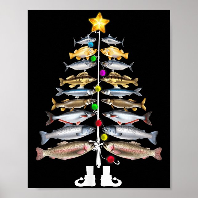 Merry Fishmas Christmas Tree Funny Fishing  Poster (Front)