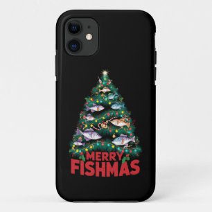 Merry Fishmas Christmas Tree Lights Fish Fishing iPhone 11 Case