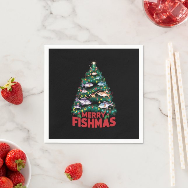 Merry Fishmas Christmas Tree Lights Fish Fishing  Napkins (Insitu)