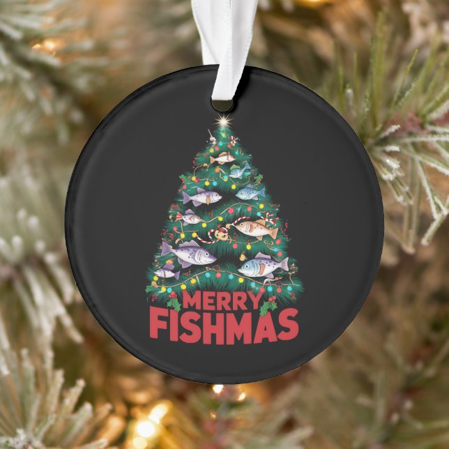 Merry Fishmas Christmas Tree Lights Fish Fishing  Ornament (Tree)