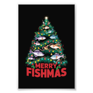 Merry Fishmas Christmas Tree Lights Fish Fishing  Photo Print