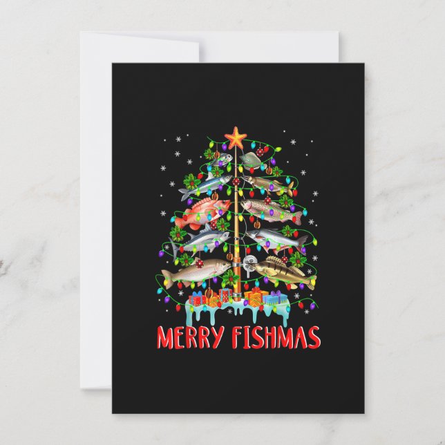 Merry Fishmas Christmas Tree Lights Fish Funny Fis Invitation (Front)