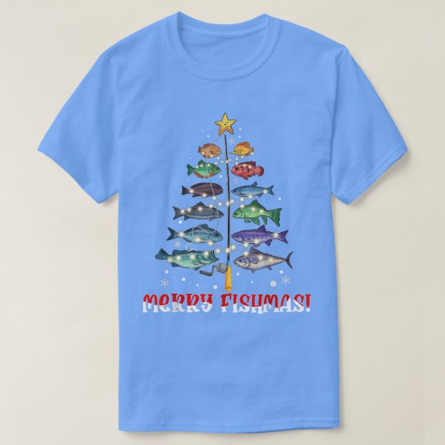 Merry Fishmas Christmas Tree Merry Xmas Fishing Lo T-Shirt (Design Front)