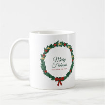Merry Fishmas Fish Christmas Mug, Holly Wreath Des