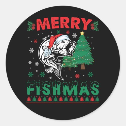 Merry Fishmas Fish Fishing Dad Fisherman Christmas Classic Round Sticker