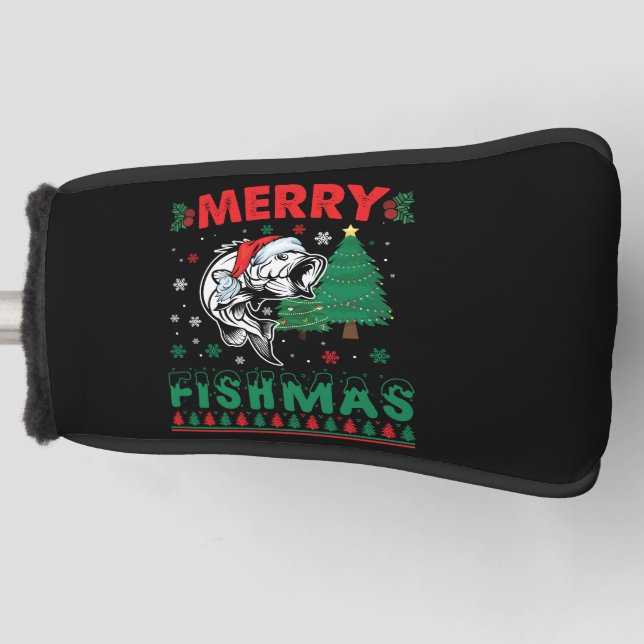 Merry Fishmas Fish Fishing Dad Fisherman Christmas Golf Head Cover (Front)