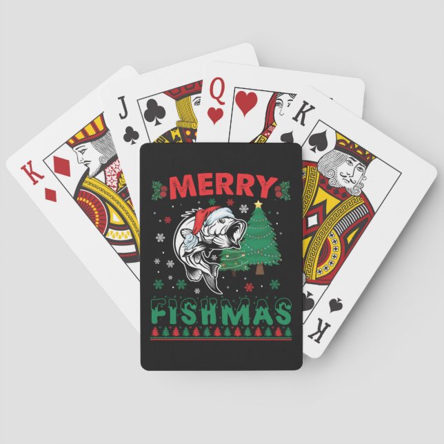 Merry Fishmas Fish Fishing Dad Fisherman Christmas Poker Cards (Back)