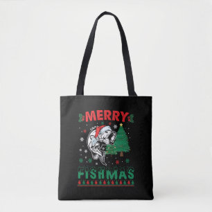 Merry Fishmas Fish Fishing Dad Fisherman Christmas Tote Bag