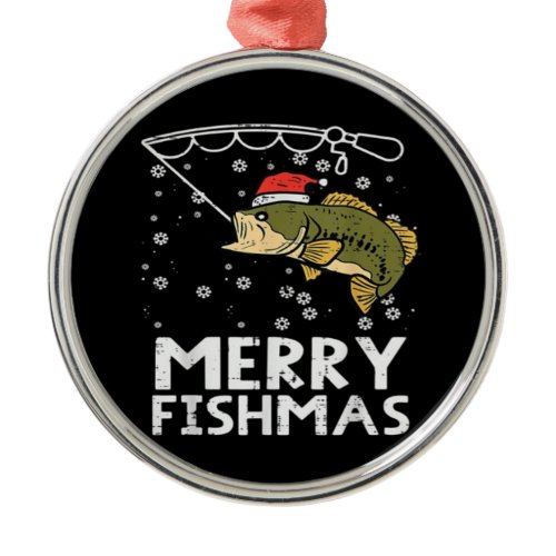 Merry Fishmas Fish Fishing Xmas  Metal Ornament