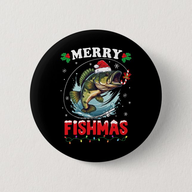 Merry Fishmas Fish Funny Fishing Christmas Dad Men Button (Front)