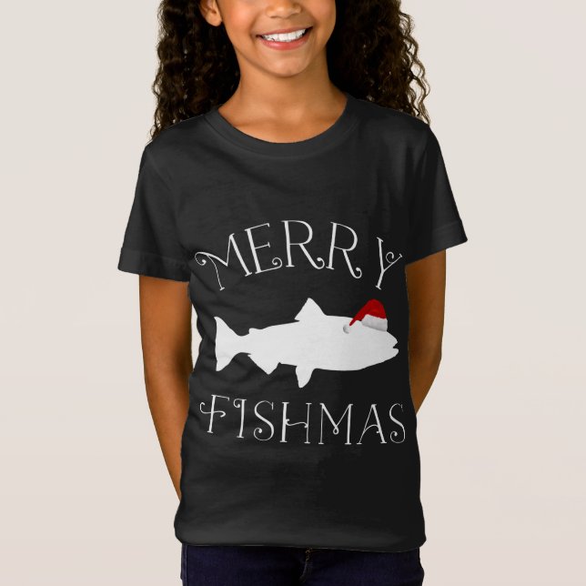 Merry Fishmas Fish Santa Hat Christmas T-Shirt (Front)