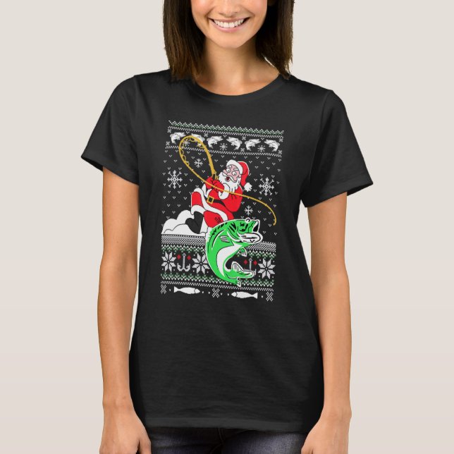 Merry Fishmas Fisherman Santa Ugly Christmas Costu T-Shirt (Front)
