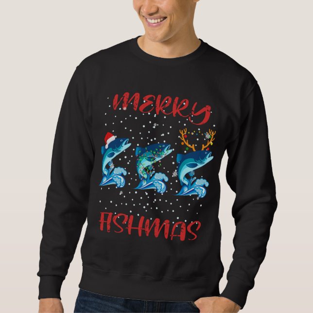 Merry Fishmas Fishing Christmas Pajama Gifts Fishm Sweatshirt (Front)