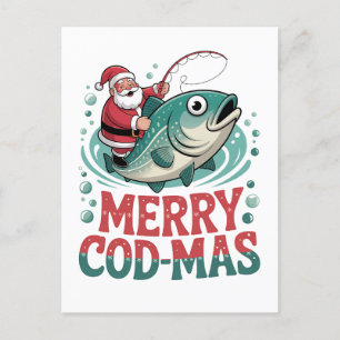Merry Fishmas Fishing Christmas Santa Claus Xmas Invitation Postcard
