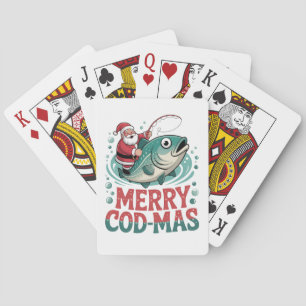 Merry Fishmas Fishing Christmas Santa Claus Xmas Poker Cards