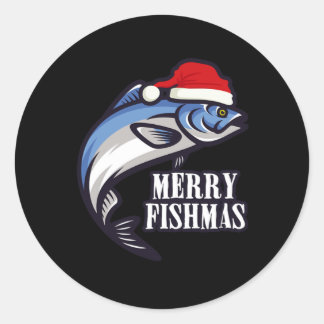 Merry Fishmas Fishing Fishermen Christmas Gift Classic Round Sticker