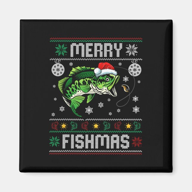 Merry Fishmas Fun Fish Fishing Fisherman Ugly Chri Magnet (Front)
