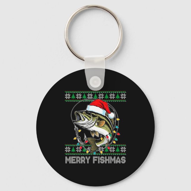 Merry Fishmas Funny B Fishing Christmas For Women  Keychain (Front)
