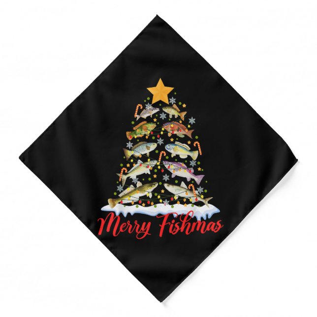 Merry Fishmas Funny Christmas Tree Lights Fish Fis Bandana (Front)