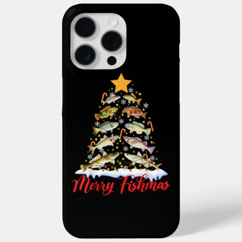 Merry Fishmas Funny Christmas Tree Lights Fish Fis iPhone 15 Pro Max Case