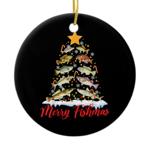 Merry Fishmas Funny Christmas Tree Lights Fish Fis Ceramic Ornament