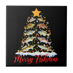 Merry Fishmas Funny Christmas Tree Lights Fish Fis Ceramic Tile