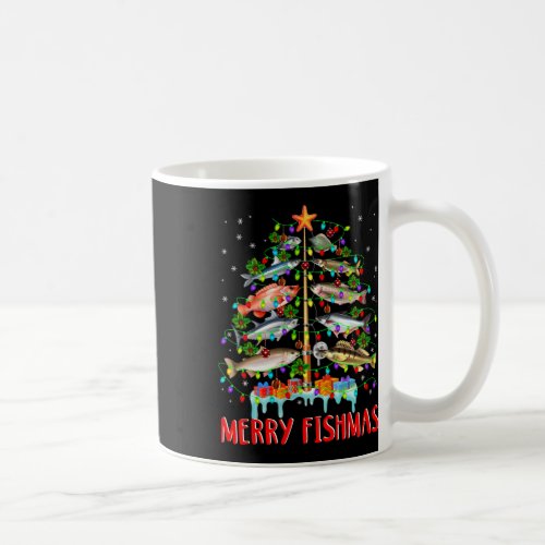 Merry Fishmas Funny Christmas Tree Lights Fish Fis Coffee Mug