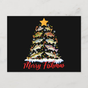 Merry Fishmas Funny Christmas Tree Lights Fish Fis Holiday Postcard