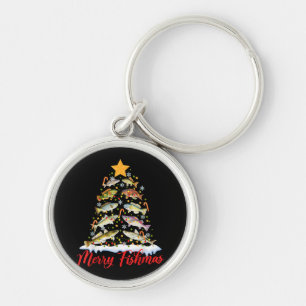 Merry Fishmas Funny Christmas Tree Lights Fish Fis Keychain
