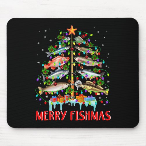 Merry Fishmas Funny Christmas Tree Lights Fish Fis Mouse Pad