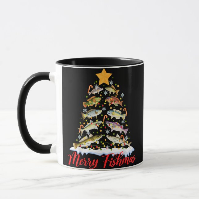 Merry Fishmas Funny Christmas Tree Lights Fish Fis Mug (Left)