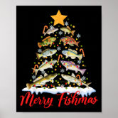 Merry Fishmas Christmas Tree Xmas Lights Fish Fish Poster