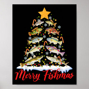 Merry Fishmas Funny Christmas Tree Lights Fish Fis Poster