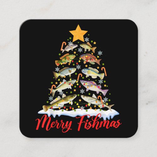 Merry Fishmas Funny Christmas Tree Lights Fish Fis Square Business Card