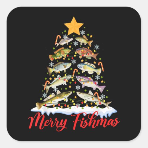 Merry Fishmas Funny Christmas Tree Lights Fish Fis Square Sticker