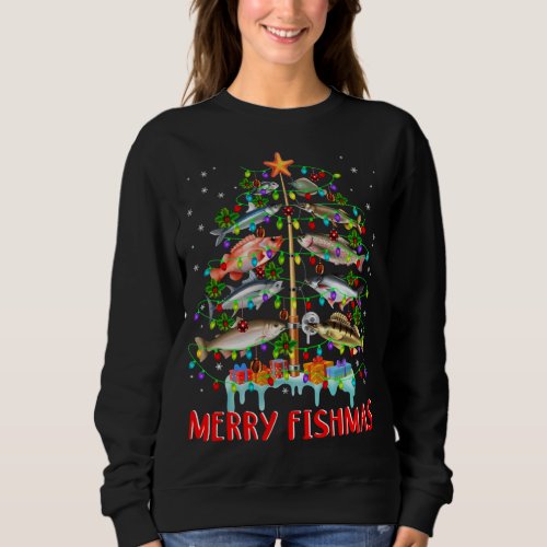 Merry Fishmas Funny Christmas Tree Lights Fish Fis Sweatshirt