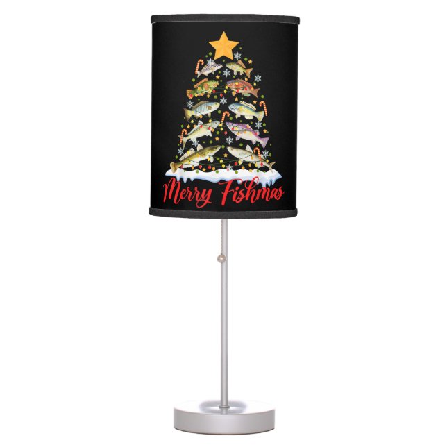 Merry Fishmas Funny Christmas Tree Lights Fish Fis Table Lamp (Front)