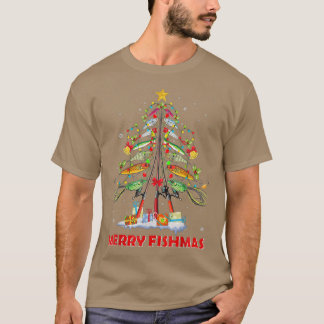 Merry Fishmas Funny Christmas Tree Lights Fishes F T-Shirt