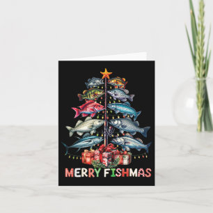 Merry Fishmas Funny Christmas Tree Lights Fishing Card