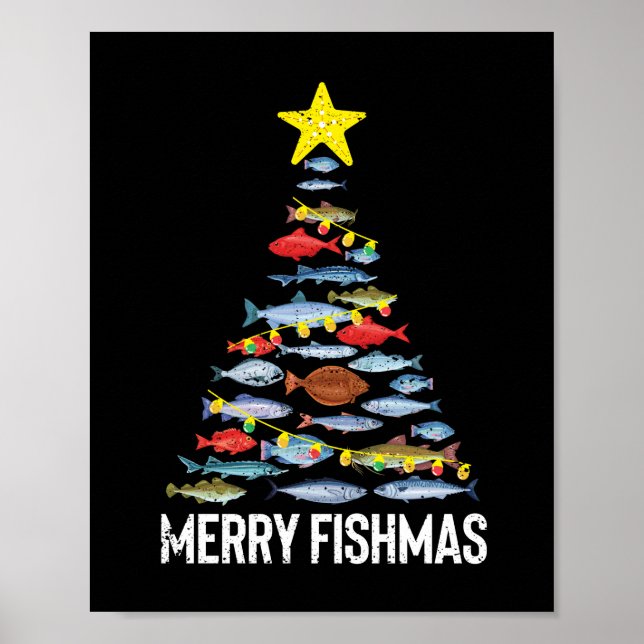 Merry Fishmas Funny Fish Christmas Fishing Xmas Poster (Front)