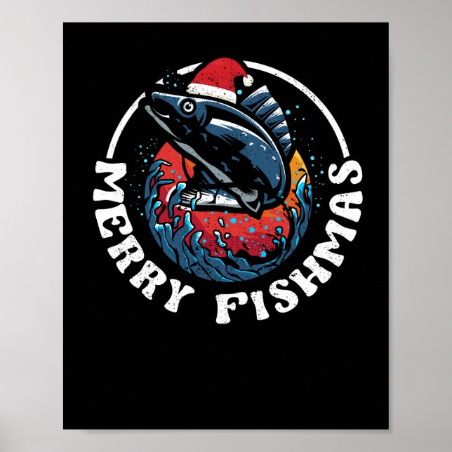 Merry Fishmas Funny Fish Christmas Fishing Xmas Poster (Front)