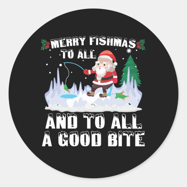 Merry Fishmas Funny Fish Fishing Fisherman Xmas Classic Round Sticker (Front)