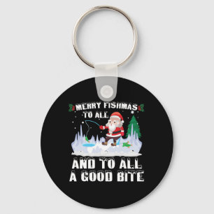 Merry Fishmas Funny Fish Fishing Fisherman Xmas Keychain