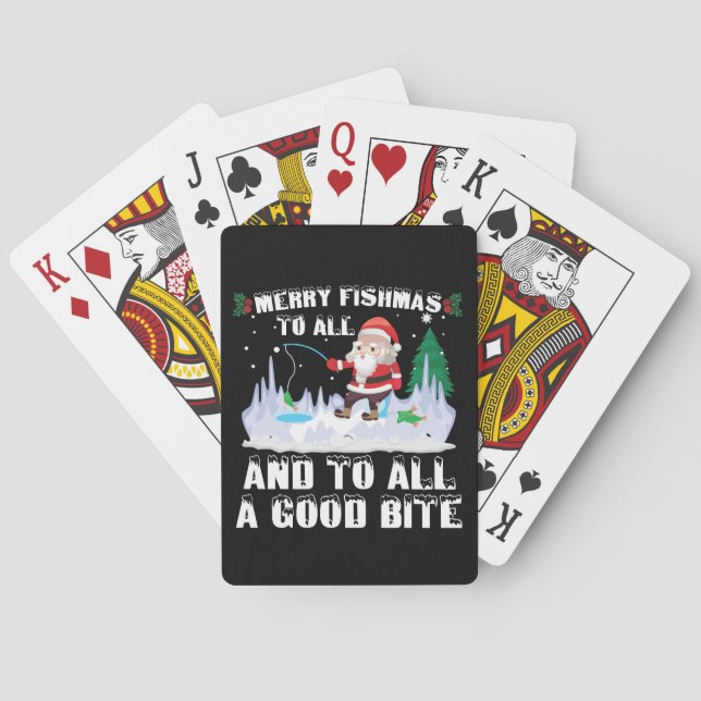 Merry Fishmas Funny Fish Fishing Fisherman Xmas Poker Cards (Back)